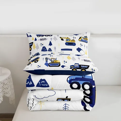 Miniatura 4 de Juego de edredón de camión de construcción para niños, tamaño individual, juego de ropa de cama de automóviles de dibujos animados para niños