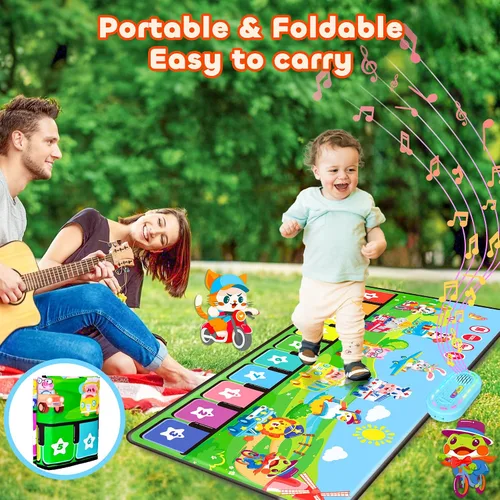 Miniatura 6 de MOMUSE Tapete Musical de Piano con 80 Sonidos, Manta de Juego Táctil Grande de Animales y Autos, Alfombra Musical para Niños Pequeños de 1-3, Tapete