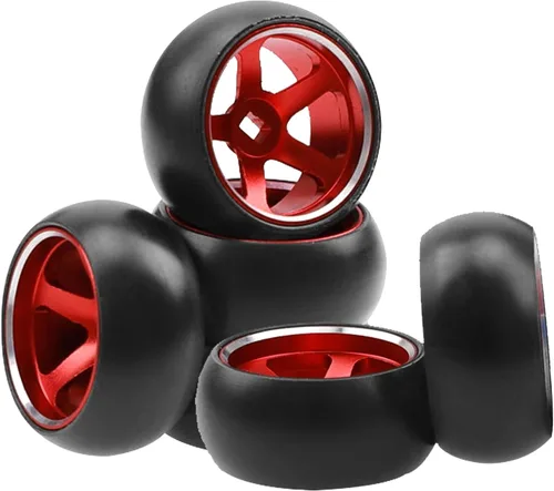 Miniatura 2 de Paquete de 4 neumáticos de plástico para automóvil de 0.98 x 0.59 pulgadas 1/28 pulgadas con llantas de metal compatibles con Wltoys K969 K989 P929
