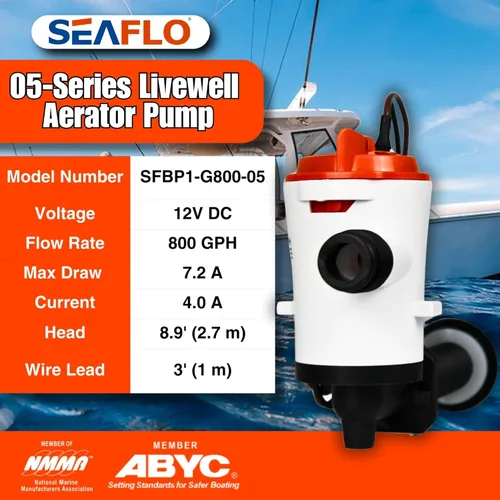 Miniatura 2 de Seaflo Livewell tanque de carnada viva sumergible con bomba de sentina para bote, 12 V, 800 gph
