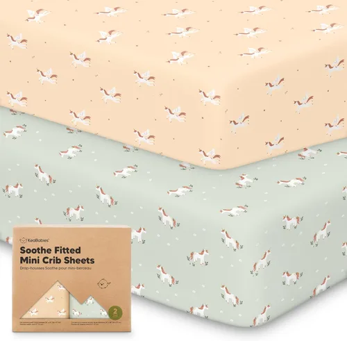Miniatura 32 de 2 paquetes de sábanas ajustadas para mini cuna - 38x26 sábanas Pack N Play para colchón Pack and Play, algodón orgánico, ropa de cama transpirable