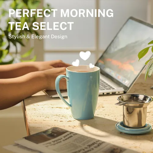 Miniatura 4 de Sweese Taza de té de porcelana de 15 onzas con infusor y tapa, apta para microondas, mango ergonómico, esmalte sin plomo, para té de hojas sueltas