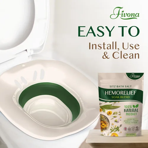 Miniatura 8 de Fivona Kit de baño 2 en 1 sobre el asiento del inodoro con mezcla de sal de Epsom con aceites esenciales para hemorroides y cuidado posparto, ideal