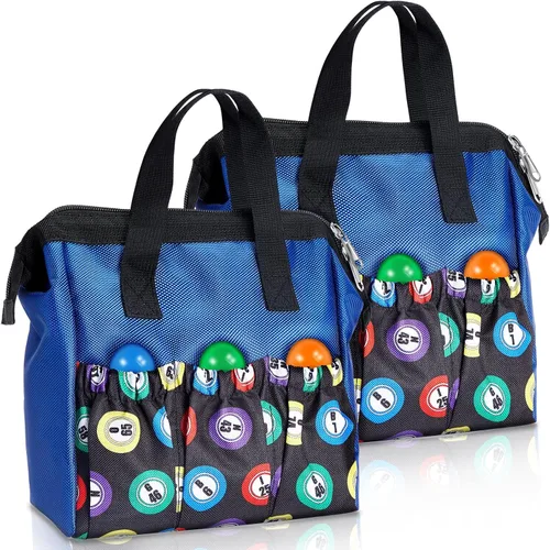 Sweetude 2 piezas Bolsa de transporte para marcadores de bingo con asa y cremallera, bolsa de bingo con 6 bolsillos externos y 3 bolsillos internos