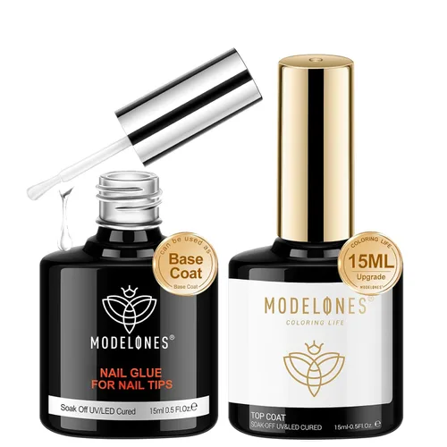 modelones Pegamento de Uñas de Gel 9 en Uno Gel Base y Capa Superior Sin Limpieza Set de 2 Piezas para Esmalte de Uñas de Gel Adhesivo Extensión de