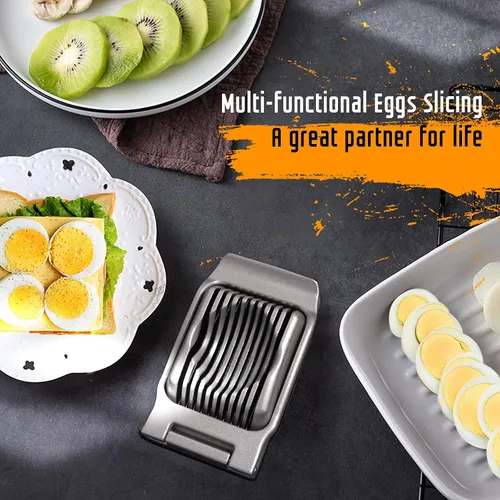 Miniatura 7 de Cortador de huevos para huevos duros, alambre de acero inoxidable, cortador de huevos de aluminio resistente multiusos para huevos, ensaladas, Rojo