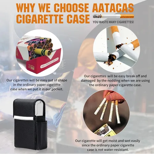 Miniatura 4 de Caja de cigarrillos deslizante de piel sintética con soporte para encendedor y trabilla para cinturón para hombres y mujeres, unisex