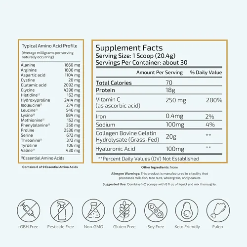Miniatura 2 de VTC VitaTradingCo. - Péptidos de colágeno en polvo alimentados con pasto Tipo I y III Ácido hialurónico y vitamina C Cabello saludable, piel