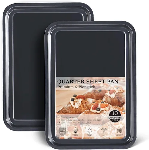 Miniatura 12 de HONGBAKE Juego de 2 bandejas de media bandeja para hornear, antiadherentes para horno, bandejas de galletas comerciales resistentes para 1/2, aptas