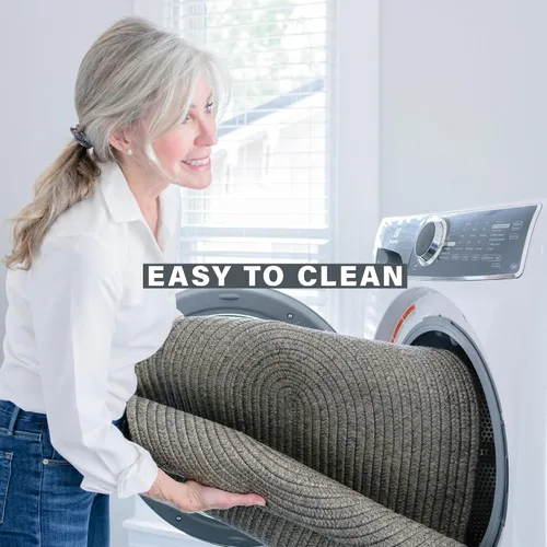 Miniatura 5 de Alfombra ovalada trenzada gris humo de 20 x 30 pulgadas, lavable para interiores y exteriores, decoración campestre para cocinas y entradas