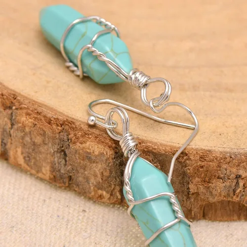 Miniatura 15 de Pendientes de cristal de punta envuelta en alambre de piedra pulida para mujer Reiki Energy Healing