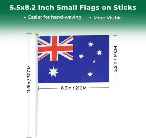 Miniatura 2 de Bandera de Australia Pequeña Bandera Australiana Paquete de 12 Mini Banderas de Mano Australianas en Palos para Desfiles de Fiesta, Eventos