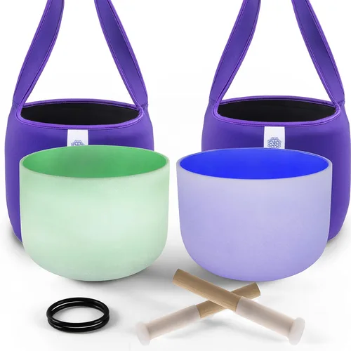 Miniatura 11 de FMTY Juego de cuencos de cristal de 10 pulgadas, tono perfecto (± 10 HZ), verde (corazón) + azul (garganta) con bolsa de transporte, cuencos