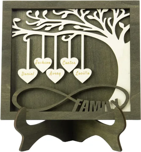 Miniatura 39 de Árbol genealógico con etiqueta de corazón, placas de madera grabadas personalizadas, regalos personalizados para madres, padres, escritorio, nombres