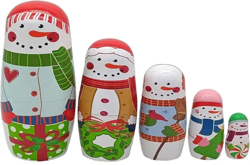 Miniatura 9 de Konrisa Muñecos anidables de Papá Noel enano Matryoshka - Muñecos de madera rusa para fiestas de cumpleaños, juego de 5