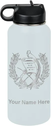 Miniatura 14 de LaserGram Botella de agua personalizada, bandera de Guatemala, acero inoxidable de doble pared aislada al vacío con popote superior, regalo grabado
