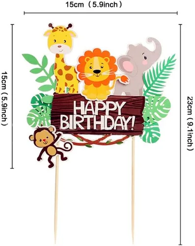 Miniatura 6 de LaVenty 28 piezas de decoración de pastel de cumpleaños de animales de la selva, temática de selva, temática de selva, decoración de pastel