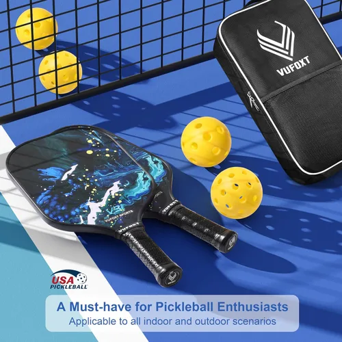 Miniatura 6 de Pickleball Paddles Set of 2/4, USAPA Approved Carbon Fiber Surface Pickle Ball Set - 14mm PP Honeycomb Core of Lightweight Pickleball Rackets Azul