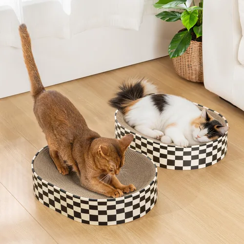 Miniatura 14 de Conlun Caja rascador para gatos con 4 tablas de rascar para gatos, almohadilla reversible para arañazos para gatos, cartón corrugado resistente