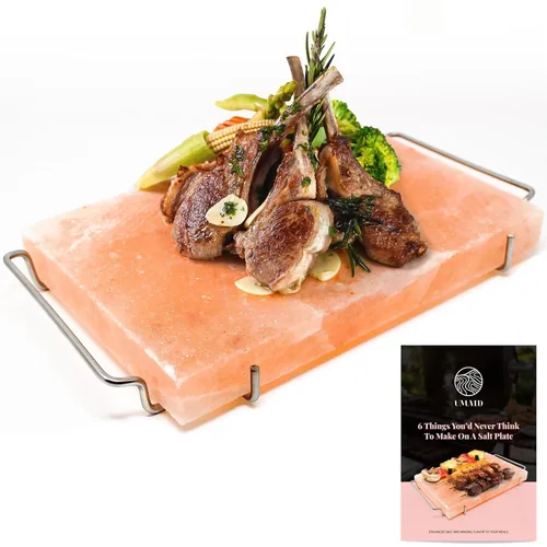 Miniatura 8 de UMAID Bloque de sal del Himalaya para asar, cocinar, cortar y servir, piedra de sal rosa del Himalaya de grado alimenticio de 8 x 8 x 1.5 pulgadas