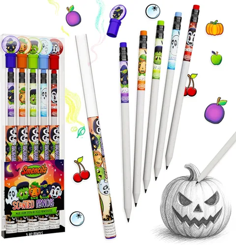 Lápices de Halloween Smencils – Lápices perfumados gourmet patentados HB #2, 5 unidades, regalos para niños, suministros escolares, recompensas para