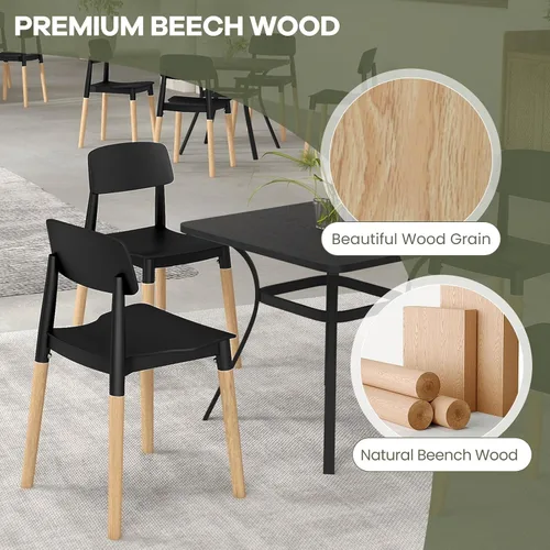 Miniatura 7 de NAFORT Juego de 4 sillas de comedor, modernas sillas de cocina negras con patas de madera maciza, respaldo ergonómico, asiento moldeado más ancho