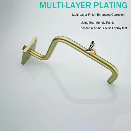 Miniatura 4 de 13 Inches Shower Arm with Flange,Brushed Gold S Shaped Gooseneck High Rise Shower Head Extension Arm,Standard 1/2" Connection,SE-91058-13BG-SQ