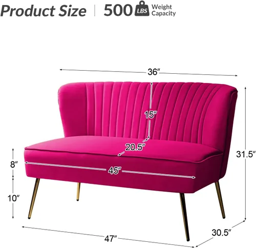 Miniatura 2 de TINA'S HOME Sofá biplaza contemporáneo de terciopelo, sofá biplaza tapizado con patas de metal dorado, pequeño sofá copetudo de 2 asientos sin