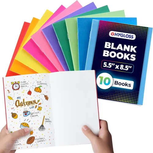 Hygloss Libros en blanco – Paquete de 10 unidades – 5.5 x 8.5 pulgadas A5 colores surtidos – Libros en blanco de tapa blanda para que los niños