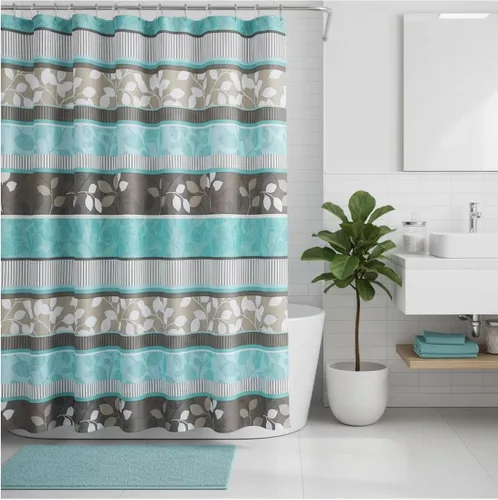 Miniatura 23 de Serafina Home Cortina de ducha bohemia, diseño floral de mandala azul marino, verde azulado, blanco, tela, 72 x 72 pulgadas, resistente a
