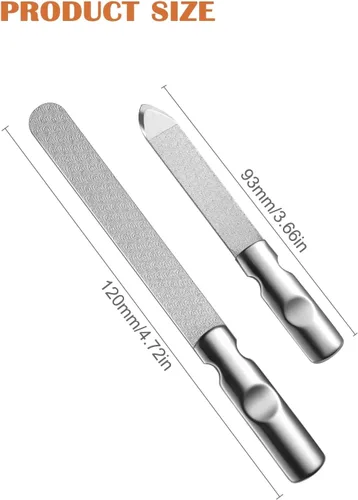 Miniatura 5 de FVION Limas de uñas de metal profesionales, 2 piezas, doble cara, acero inoxidable, grano grueso y fino, juego de herramientas de manicura y pedicura