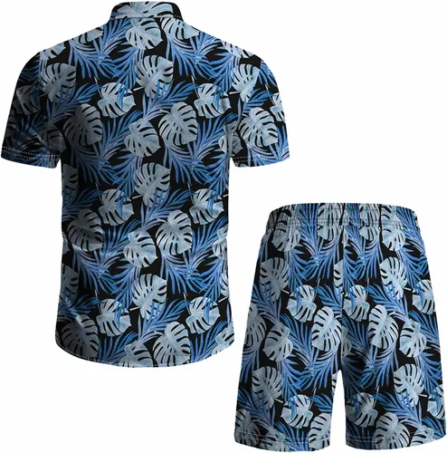Miniatura 22 de RPOVIG Conjunto de playa a juego con camisas y pantalones cortos para hombre, ropa floral hawaiana para festival, conjuntos de 2 piezas con sombrero