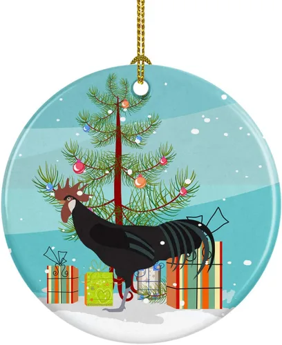 Miniatura 103 de Caroline's Treasures Adorno de cerámica de Navidad pintado o de codorniz chino, decoración colgante de árbol de Navidad verde azulado para el hogar