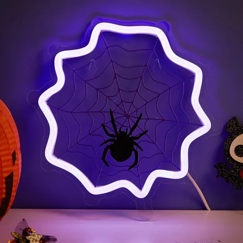Miniatura 9 de Letrero LED de neón para Halloween, luz de neón alimentada por USB, luz nocturna de Halloween, decoración de arte de pared 3D, lámpara de neón
