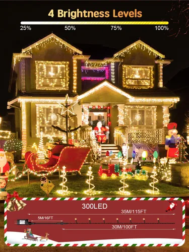 Miniatura 3 de Acan - 300 luces LED para Navidad al aire libre, 115 pies, luces multicolores para árbol de Navidad con control remoto, 8 modos de iluminación