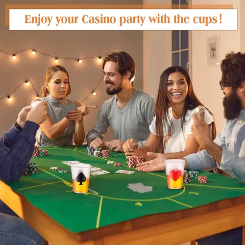 Miniatura 7 de Hoolerry 72 vasos de plástico para fiestas de casino de 9 onzas, decoración de fiesta temática de casino, póker Las Vegas, vaso de chupito, juego