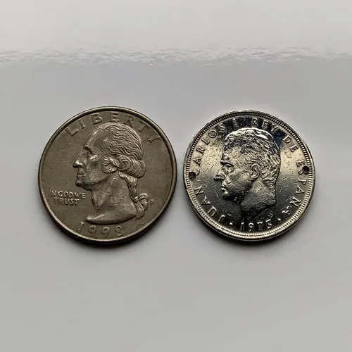 Miniatura 7 de 1975 España España 5 Peseta moneda escudo Español Juan Carlos I Madrid Barcelona Córdoba Valencia Málaga Sevilla Granada Toledo Bilbao Cádiz