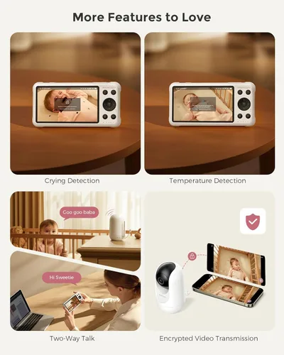 Miniatura 9 de Momcozy Monitor de bebé inteligente WiFi con cámara y audio, pantalla 1080P de 5 pulgadas con montaje en pared, detección de movimiento y llanto