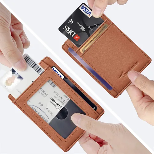 Miniatura 108 de Travelambo billetera mediana y minimalista de cuero para bolsillo frontal, con bloqueo de interferencia de radiofrecuencia