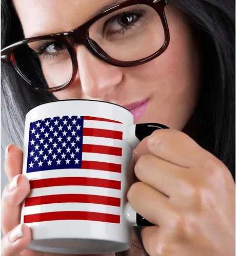 Miniatura 2 de 3dRose Bandera americana - Patriotic USA estrellas y rayas rojo blanco y azul - 4 de julio America Patriot 11oz taza negra bicolor