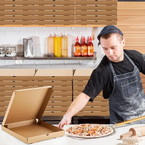 Miniatura 6 de Fullhawl 10 cajas de pizza de 14 x 14 pulgadas, caja de pizza corrugada marrón, resistente a la grasa, cajas de embalaje para tartas caseras