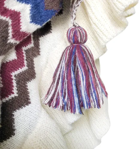 Miniatura 3 de Urban CoCo Poncho de punto étnico con borlas estilo bohemio para mujer