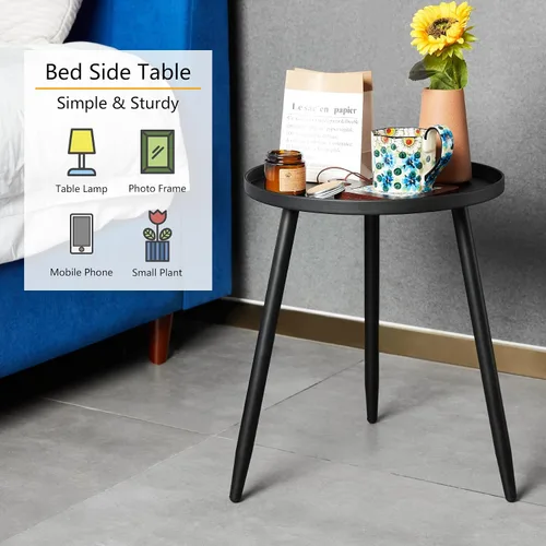 Miniatura 8 de Linpla Mesas auxiliares/auxiliares decentes – Pequeña mesa redonda decorativa, mesitas de noche estrechas de metal negro con 3 patas, ideal