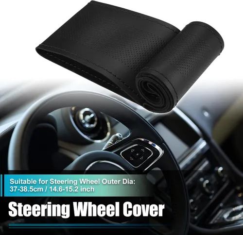 Miniatura 2 de uxcell Funda para volante de automóvil de 14.6-15.2 pulgadas de diámetro, costuras cosidas a mano, universal, transpirable, cómoda, piel sintética