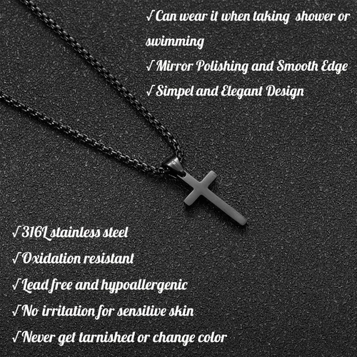 Miniatura 3 de HSWYFCJY Collar de cruz para hombre, plata negra y oro, acero inoxidable, con dije de cruz lisa, collar con colgante de cruz, joyería fiel
