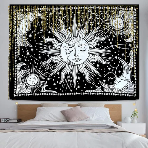 Miniatura 4 de ICC - Tapiz de sol y luna, tapiz de sol blanco y negro, sábana para colgar en la pared, decoración de habitación, tapices estéticos de arte místico