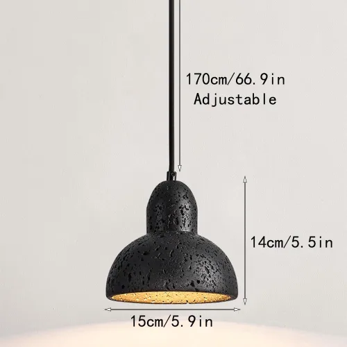 Miniatura 5 de Lámpara colgante de isla de cocina de 5.9 pulgadas, moderna lámpara colgante de travertino negro, cable ajustable E27/E26 para comedor, dormitorio