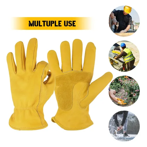 Miniatura 5 de Guantes de trabajo de cuero KKOYING, guantes de cuero cálidos de invierno para hombres y mujeres, guantes de jardinería con resistencia a