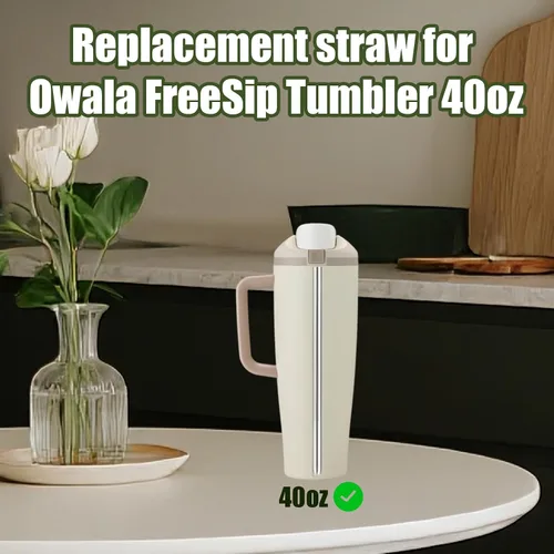 Miniatura 3 de 6 popotes de repuesto para Owala de 40 onzas, popote de acero inoxidable para botella de agua con 2 cepillos de limpieza compatibles con vaso Owala