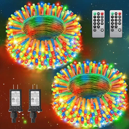 Miniatura 10 de 380 luces LED de Navidad de 125 pies, guirnalda de luces para exteriores, impermeables, temporizador y memoria, 8 modos regulables, para árbol